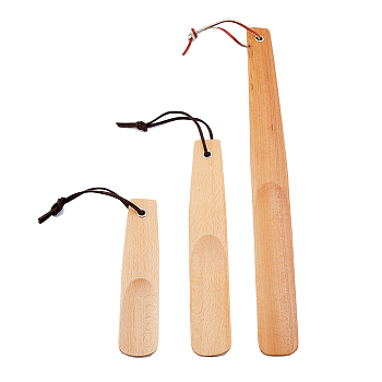 3Pcs 3 Style Wood Shoehorns, Shoe Wearing Assist for Seniors, Pregnant Woman, People with Lumbar Pain, Mixed Color, 160~290x36~37x10~11mm, 1pc/style
