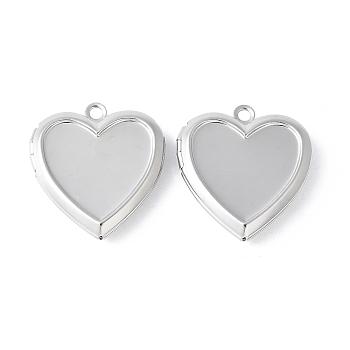 Non-Tarnish 304 Stainless Steel Locket Pendants, Photo Frame Charms for Necklaces, Heart, Platinum, Tray: 13x16mm, 25x22.5x4.5mm, Hole: 2mm
