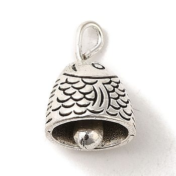 Tibetan Style Alloy Charms, Cadmium Free & Lead Free, Fish Shape Bell Charms, Antique Silver, 14x9.5x8mm, Hole: 2mm