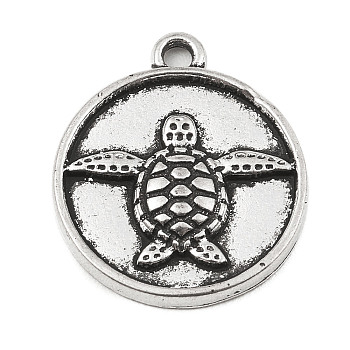 DIY Alloy Pendants, Flat Round with Ocean Series, Turtle, 20x17x2.5mm, Hole: 1.8mm