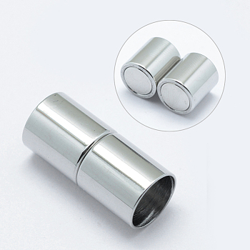 304 Stainless Steel Magnetic Clasps with Glue-in Ends, Column, Stainless Steel Color, 20x9mm, Hole: 8mm