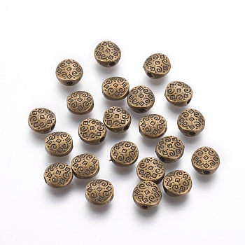 Tibetan Style Alloy Beads, Lead Free and Cadmium Free, Flat Round, Antique Bronze, 7x7x3mm, Hole: 1.5mm