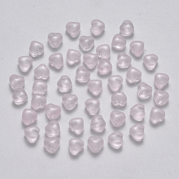 Imitation Jade Glass Beads, Heart, Pearl Pink, 6x6x4mm, Hole: 0.7mm