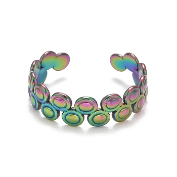 Rainbow Color Ion Plating(IP) 304 Stainless Steel Flat Round Wrap Open Cuff Ring for Women, US Size 8 1/4(18.3mm)
