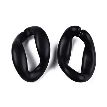 Opaque Spray Painted Acrylic Linking Rings, Quick Link Connectors, for Curb Chains Making, Twist, Black, 38x25x13mm, Inner Diameter: 23x8mm, about 160pcs/500g