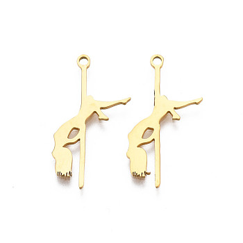 201 Stainless Steel Pendants, Dancer, Real 18K Gold Plated, 25x13.5x1mm, Hole: 1.5mm