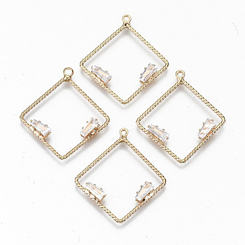 Brass Micro Pave Cubic Zirconia Pendants, Light Gold, Long-Lasting Plated, Cadmium Free & Lead Free, Rhombus, Clear, 28x25x2.5mm, Hole: 1.2mm