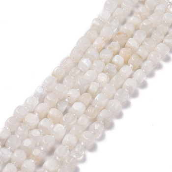Natural Rainbow Moonstone Beads Strands, with Seed Beads, Square, 6~7x6~7x6~7mm, Hole: 1mm, about 45pcs/strand, 15.16 inch(38.5cm)~15.83 inch(40.2cm)