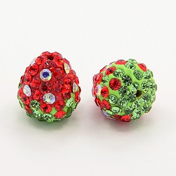 Clay Polymer Rhinestone Beads, Pave Disco Ball Beads, Grade A, Strawberry, Red, 14x13mm, Hole: 1mm