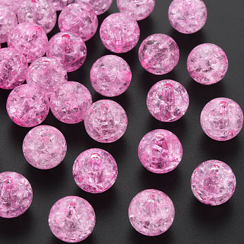 Transparent Crackle Acrylic Beads, Round, Hot Pink, 14x13mm, Hole: 2.5mmhole: 2.5mm, about 340pcs/500g.