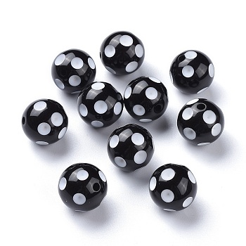 20MM Chunky Bubblegum Acrylic Round Beads, Black, 20x19mm, Hole: 3mm