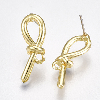 Alloy Stud Earring Findings, with Loop, Steel Pins, Knot, Light Gold, 22.5x8mm, Hole: 1.5mm, Pin: 0.7mm