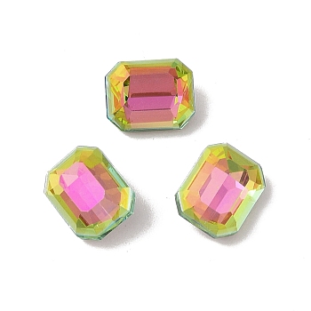 Glass Rhinestone Cabochons, Flat Back & Back Plated, Faceted, Rectangle, Vitrail Rose, 10x8x5mm