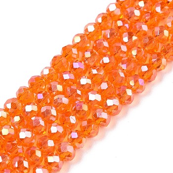 Electroplate Glass Beads Strands, AB Color Plated, Faceted, Rondelle, Orange Red, 4x3mm, Hole: 0.4mm, about 113~115pcs/strand, 16.14~16.34 inch(41~41.5cm)