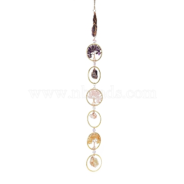 Flat Round with Tree of Life Natural Gemstone Chips Chandelier Hanging Suncatcher(AJEW-Q143-03)-3