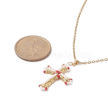 Ожерелье с подвеской в виде креста из японского бисера(NJEW-MZ00013)-2