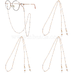 3Pcs Iron Curb Chain with Plastic Pearl Heart Bead Eyeglasses Chains, with Rubber Loop Ends, Golden, 770mm(AJEW-CN0007-84)