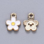 Alloy Pendant Rhinestone Settings, with Enamel, Flower, Light Gold, White, Fit for 1mm Rhinestone, 12.5x10x2mm, Hole: 1.2mm(ENAM-S121-098A)