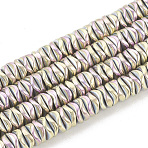 Electroplate Non-magnetic Synthetic Hematite Beads Strands, Wavy, Flat Round/Disc, Green Plated, 6x6x2mm, Hole: 1mm, about 220pcs/strand, 15.74 inch(G-N0322-01C)