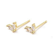 Cubic Zirconia Oval Stud Earrings, Real 18K Gold Plated Brass Jewelry for Women, Cadmium Free & Nickel Free & Lead Free, Clear, 4.5x6.5mm, Pin: 0.7mm(EJEW-G297-13G-01)