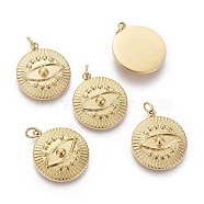Ion Plating(IP) 316 Surgical Stainless Steel Pendants, with Jump Rings, Flat Round with Eye, Golden, 17.5x15x3mm, Hole: 3mm(X-STAS-F256-003G)