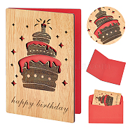 Rectangle with Pattern Wooden Greeting Cards, with Red Paper InsidePage, with Rectangle Blank Paper Envelopes, Cake Pattern, Wooden Greeting Card: 1pc, Envelopes: 1pc(DIY-CP0006-75M)