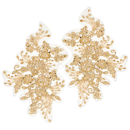 1 Pair 3D Flower Polyester Embroidery Sew on Appliques, with Plastic Beads & Paillette/Sequins, Sewing Craft Decoration for Wedding Dress, Cheongsam, Gold, 255x160x0.1~2.5mm(PATC-GF0001-36)