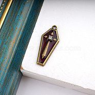 Halloween Alloy Pendants, with Enamel, for DIY Necklace Bracelet Earring Accessories, Coffin, Cross, 31x13mm(FIND-SZC0013-236)