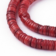 Shell Beads Strands, Dyed, Disc, Red, 4.9~6x0.4~6mm, Hole: 1.4mm, about 15.94 inch~16.14 inch(40.5~41cm)(SSHEL-E571-49H)