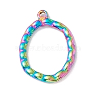 Ion Plating(IP) 304 Stainless Steel Pendants, Oval, Rainbow Color, 28x20.5x2.5mm, Hole: 1.6mm(STAS-C049-17M)