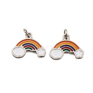 304 Stainless Steel Charms, with Enamel and Jump Ring, Rainbow Charm, Stainless Steel Color, 9.5x13x1mm, Hole: 2.5mm(STAS-O003-10P)