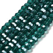Electroplate Glass Bead Strands, Pearl Luster Plated, Faceted(32 Facets), Round, Teal, 4mm(EGLA-R015-4mm-13)