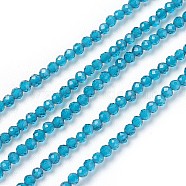Transparent Glass Beads Strands, Faceted, Round, Deep Sky Blue, 2mm, Hole: 0.5mm, about 164~182pcs/strand, 14.8~15.7 inch(37.5~40cm)(GLAA-F094-A11)