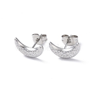304 Stainless Steel Stud Earring for Women, Moon, Stainless Steel Color, 12.8x8mm, Pin: 0.8mm(EJEW-I285-17P)