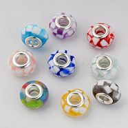 Resin European Beads, Large Hole Beads, with Platinum Tone Brass Double Cores, Rondelle, Mixed Color, 14x9mm, Hole: 5mm(RPDL-N015-01)