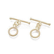 Brass Toggle Clasps, with Jump Rings, Nickel Free, Ring, Real 18K Gold Plated, Total Length: 19mm, Bar: 19.5x5x2mm, Hole: 1.2mm, Ring: 13x9x1mm, Hole: 1.2mm(KK-T063-010-NF)
