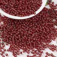MIYUKI Round Rocailles Beads, Japanese Seed Beads, 8/0, (RR10) Silverlined Flame Red, 8/0, 3mm, Hole: 1mm, about 2111~2277pcs/50g(SEED-X0055-RR0010)
