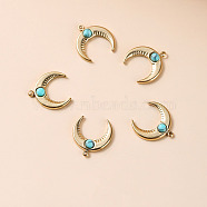 Bohemia Style Synthetic Turquoise Moon Charms, with Golden Tone Stainless steel Findings, 12x6x3mm(BOHO-PW0001-060A-01)