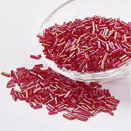 Glass Bugle Beads, Transparent Colours Rainbow, Red, 6x2mm, Hole: 0.5mm, about 10000pcs/bag(SEED-E001-6mm-165)