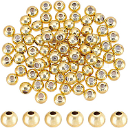 Brass Beads, with Rubber Inside, Slider Beads, Stopper Beads, Long-Lasting Plated, Round, Real 18K Gold Plated, 4x3mm, Hole: 1mm, 80pcs/box(KK-BC0008-70)