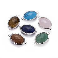 Platinum Tone Brass Gemstone Links connectors, Faceted, Oval, 26.5x15x6mm, Hole: 1~2mm(G-F339-B)