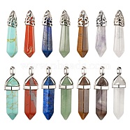 14Pcs 14 Style Chakra Natural & Synthetic Gemstone Pendants, with Platinum Tone Brass/Alloy Findings, Bullet, 33~45x8~12mm, hole: 3x2mm, 1pc/style(G-LS0001-76)