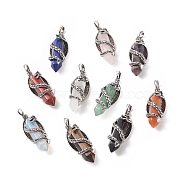 Natural & Synthetic Mixed Gemstone Pointed Pendants, Faceted Bullet Charms with Antique Silver Tone Alloy Dragon Wrapped, 47.5x19x18.5mm, Hole: 7.5x6mm(G-C051-01)