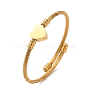 201 Stainless Steel Heart Beaded Cuff Bangle, Torque Bangle for Women, Real 18K Gold Plated, Inner Diameter: 2-1/4 inch(5.75cm)(BJEW-C033-07G)