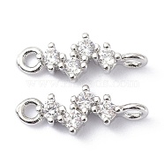 Eco-Friendly Brass Micro Pave Clear Cubic Zirconia Links Connectors, Long-Lasting Plated, Lightning, Real Platinum Plated, 13x5x2.7mm, Hole: 1.2mm & 1.4mm(ZIRC-C022-03P)