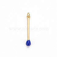 Brass Enamel Pendants, with Jump Ring, Cadmium Free & Nickel Free & Lead Free, Match, Real 16K Gold Plated, Blue, 30x4.5mm, Jump Ring: 5x1mm, 3mm inner diameter(X-KK-S362-032A-NR)