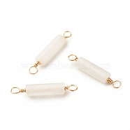 Natural White Jade Connector Charms, with Light Gold Eco-Friendly Copper Wire Wrapped, Column, 22~23.5x4mm, Hole: 2.2~2.4mm(PALLOY-JF01454-07)