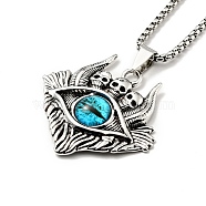 Alloy Skull with Plastic Dragon Eye Pendant Necklace, Gothic Jewelry for Men Women, Blue, 23.23 inch(59cm)(NJEW-B084-01A)
