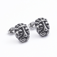 Retro 304 Stainless Steel Stud Earrings, with Ear Nuts, Leopard, Antique Silver, 12x10.5mm, Pin: 0.6mm(EJEW-L248-038AS)