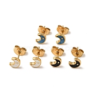 Enamel Crescent Moon with Star Stud Earrings with 316 Surgical Stainless Steel Pins, Gold Plated 304 Stainless Steel Jewelry for Women, Mixed Color, 6x5mm, Pin: 0.8mm(EJEW-A081-05G)